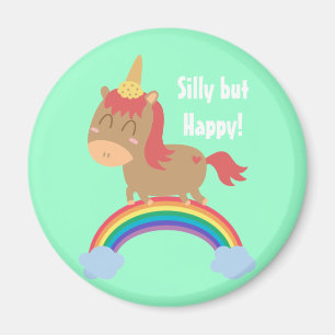 Aimant Cheval Brown Kawaii essayant d'être une licorne