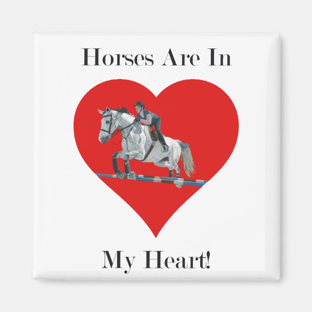 Aimant Cheval chasseur/cavalier dans le coeur (Devant)