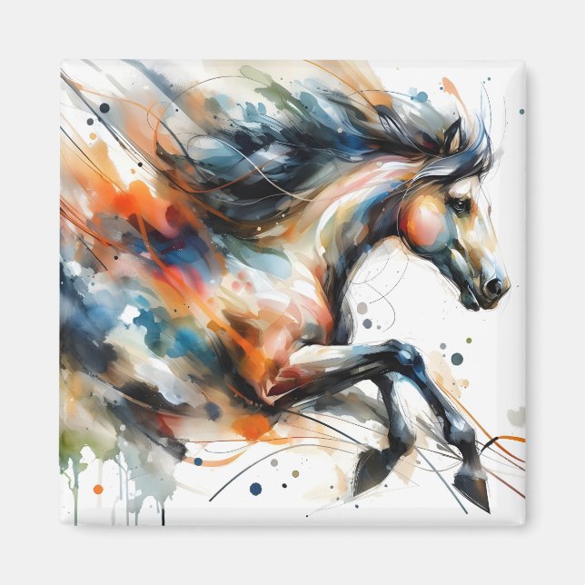 Aimant Cheval courant à l'aquarelle abstraite (Devant)