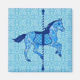 Aimant Cheval de carrousel - Cobalt et Sky Blue