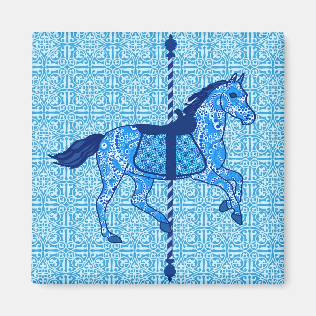 Aimant Cheval de carrousel - Cobalt et Sky Blue (Devant)