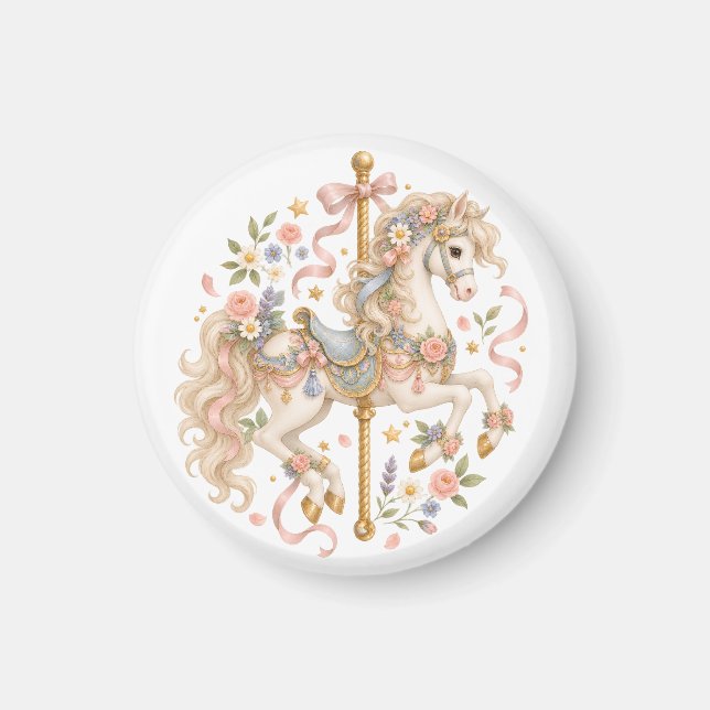 Aimant Cheval de carrousel élégant Conte de fées français (Devant)