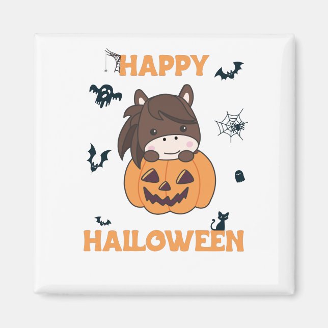 Aimant Cheval En Chevaux Doux Citrouille Joyeux Halloween (Devant)