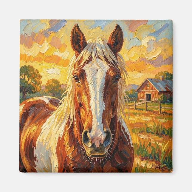 Aimant Cheval en impasto dans une ferme   (Devant)