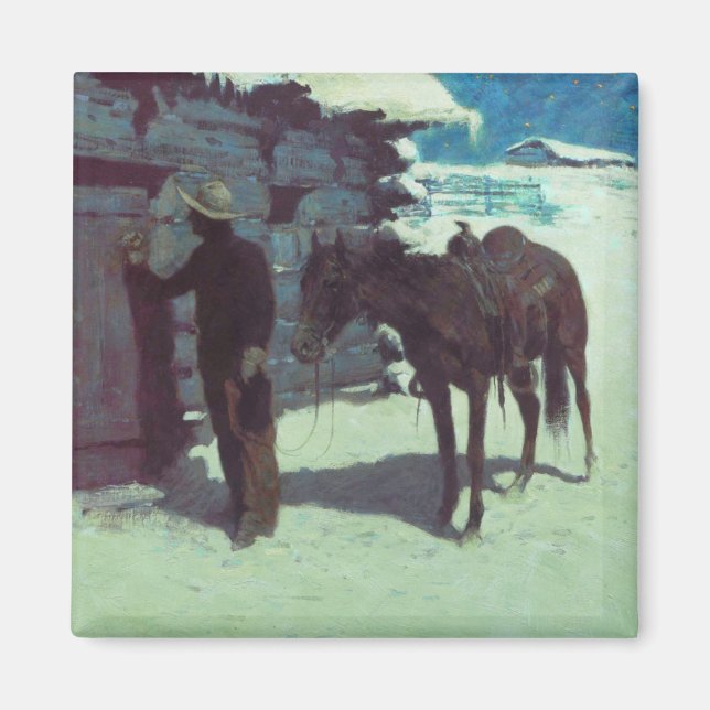 Aimant Cheval et Cowboy neige hivernale (Devant)