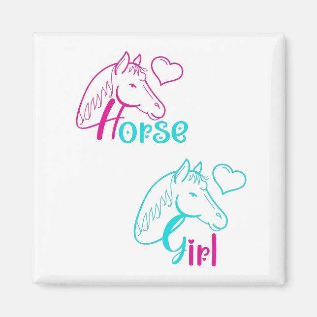 Aimant Cheval Girl en rose et turquoise (Devant)