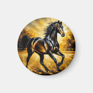 Aimant Cheval noir galopant à travers l'eau dans un couch