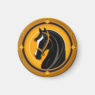 Aimant Cheval noir sur fond jaune et or orné