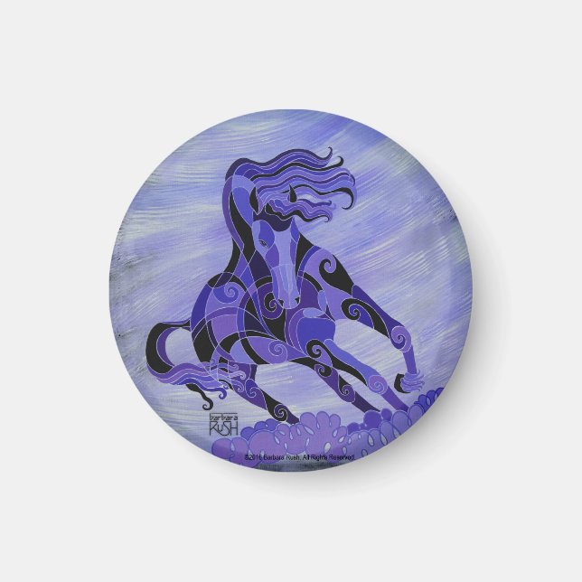 Aimant Cheval noir sur l'aimant Arrière - plan violet (Devant)