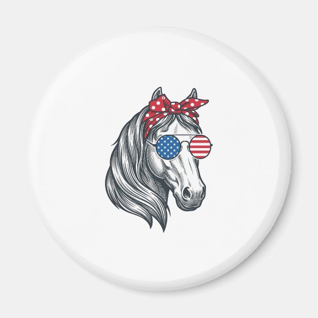 Aimant Cheval Patriotique Avec Lunettes De Soleil Drapeau (Devant)