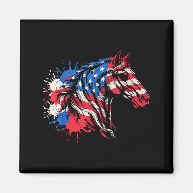Aimant Cheval patriotique drapeau américain éclaboussure  (Devant)