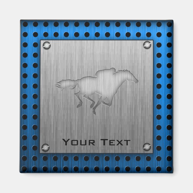 Aimant Cheval Racing ; aspect métal (Devant)