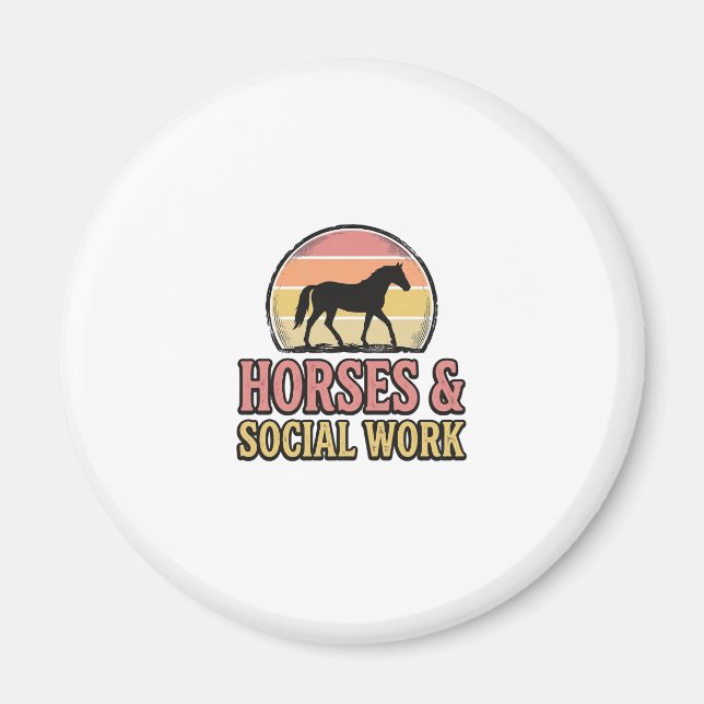 Aimant Cheval & Travail Social Retro Sunset Vector Design (Devant)