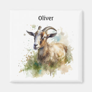 Aimant Chèvre de ferme à l'aquarelle, personnalisé