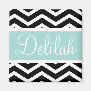 Aimant Chevron blanc noir Mint Turquoise Personnalisé