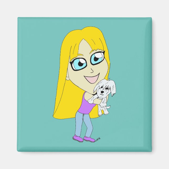 Aimant Chibi avec un chiot (Devant)