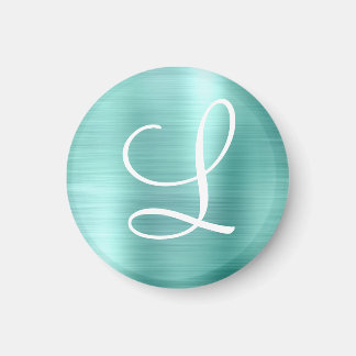 Aimant Chic Aqua Brossé Métal Blanc Monogramme magnétique