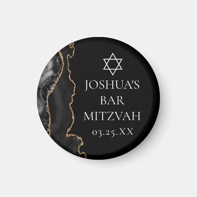 Aimant Chic Black Gold Agate Bar Mitzvah Party (Devant)