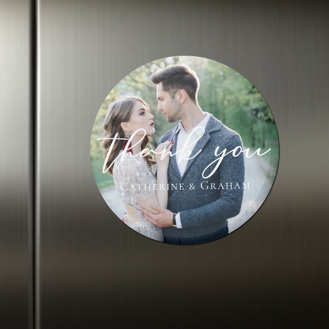 Aimant Chic blanc Script Mariage Photo Merci magnétique (Créateur téléchargé)