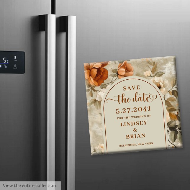 Aimant Chic Bohème Terracotta Beige Sauge Floral Sauver D (Chic Boho Terracotta Beige Sage Floral Save Date)