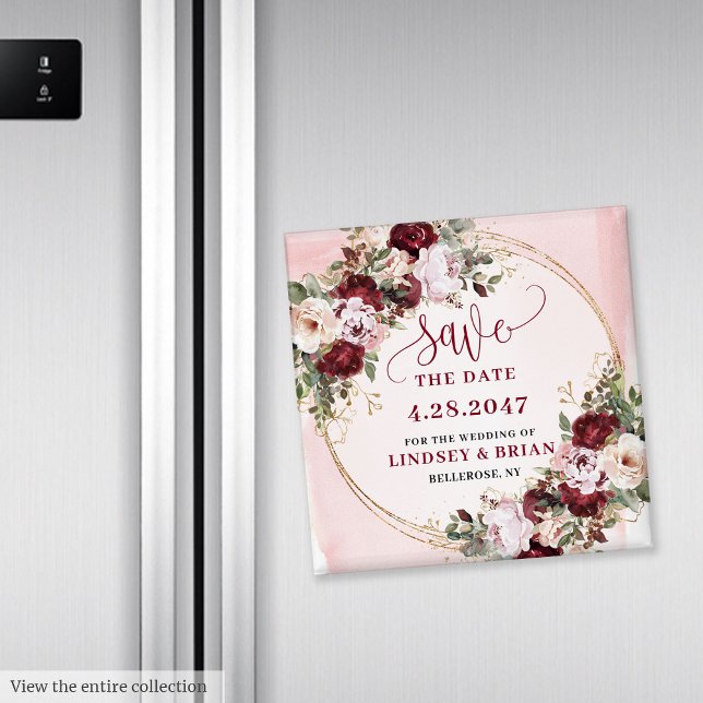 Aimant Chic Boho Rouge Profond Blush Fleurs d'Or Save the (Chic Boho Deep Red Blush Gold Floral Save the Date Magnet

)