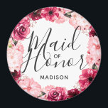 Aimant Chic Bourgogne et couronne rose florale Maid of Ho<br><div class="desc">Chic Bourgogne vert & bleu rose Aquarelle Floral Wreath Mariage Monogramme Été ou Fleurs de Printemps avec verdure d'Aquarelle, polices de caractères modernes et de script, et design floral élégant. Mariage branché et chic Maid of Honor ! ~ Regardez ma boutique pour voir l'ensemble de la suite mariage pour ce...</div>