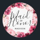 Aimant Chic Bourgogne et couronne rose florale Maid of Ho<br><div class="desc">Chic Bourgogne vert & bleu rose Aquarelle Floral Wreath Mariage Monogramme Été ou Fleurs de Printemps avec verdure d'Aquarelle, polices de caractères modernes et de script, et design floral élégant. Mariage branché et chic Maid of Honor ! ~ Regardez ma boutique pour voir l'ensemble de la suite mariage pour ce...</div>