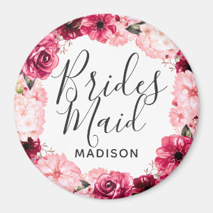 Aimant Chic Bourgogne & Pink Floral Wreath