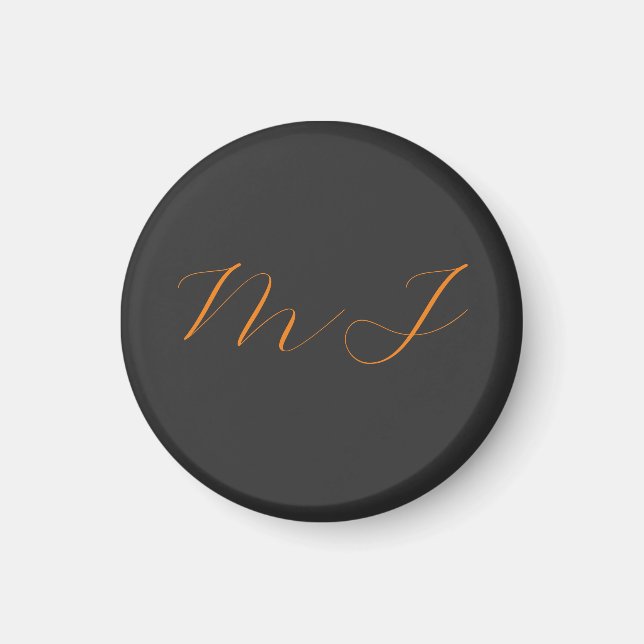 Aimant Chic calligraphie gris orange monogramme nom initi (Devant)