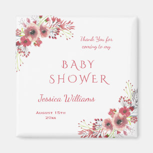 Aimant Chic et élégant Baby Shower floral aquarelle rouge