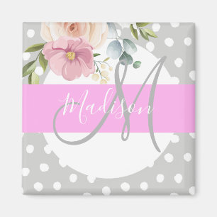 Aimant Chic & Girl Floral Blanc rose Gris Nom