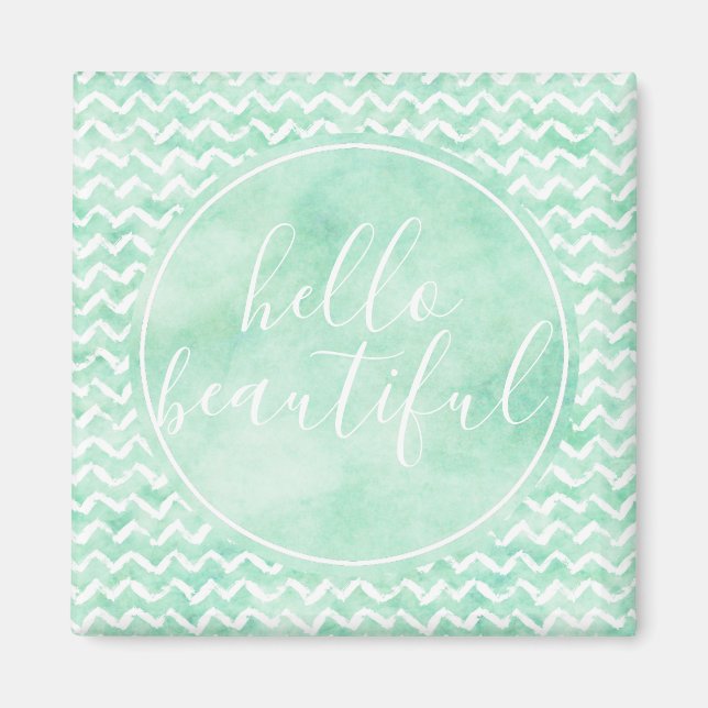 Aimant Chic Mint Chevron Stripes Bonjour Belle (Devant)