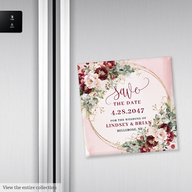 Aimant Chic Moderne Bohème Rouge Profond Fard Doré Enregi (Modern Boho Deep Red Blush Gold Save the Date Magnet

)