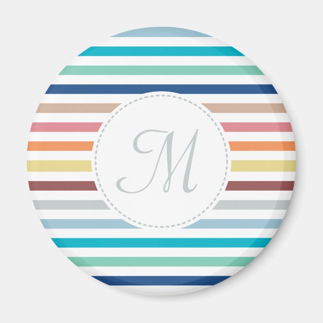 Aimant Chic Monogram Pastel Rainbow Horizontal Stripes (Devant)