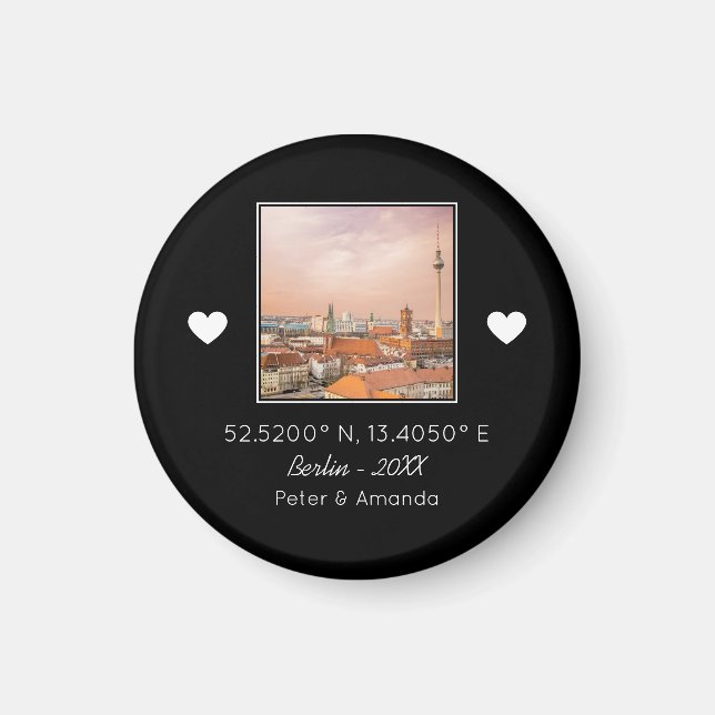 Aimant Chic Noir & Blanc Première Date Keepsaké Boyami (Devant)