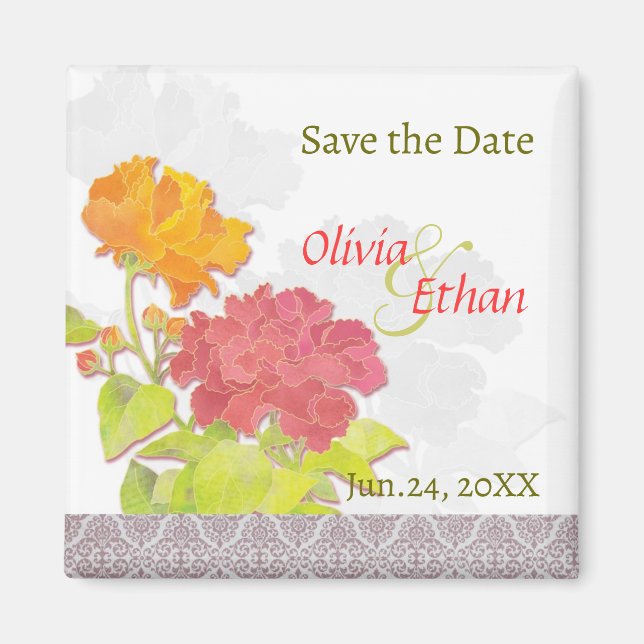 Aimant Chic Peony Wedding Save the Date (Devant)