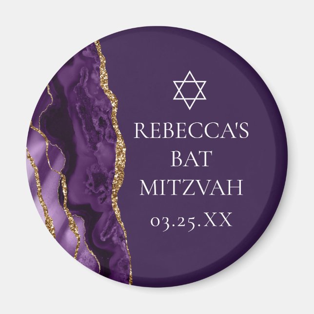 Aimant Chic Purple Gold Agate Bat mitzvah Party Personnal (Devant)