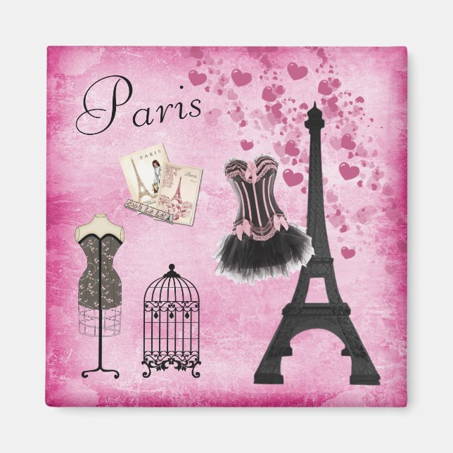 Aimant Chic rose noir Paris Mode Tour Eiffel (Devant)