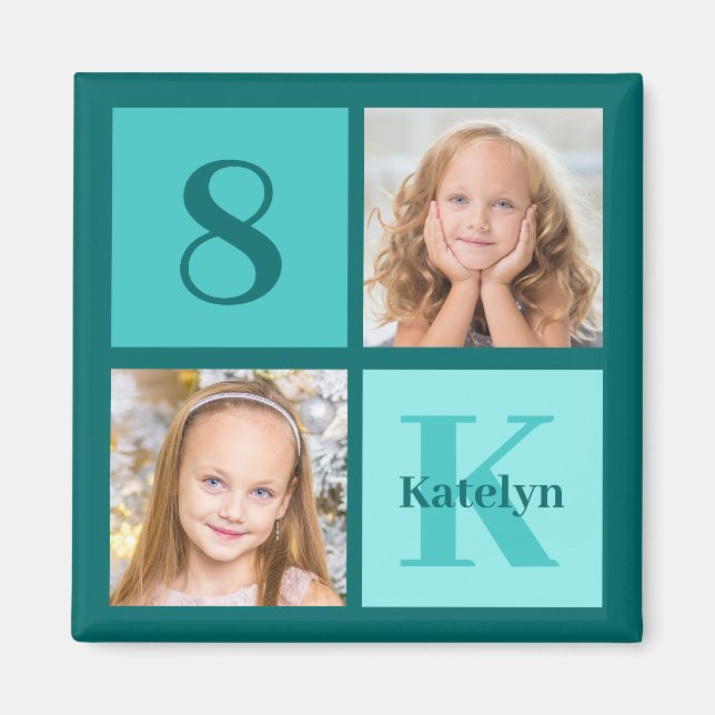 Aimant Chic Teal Birthday Party Custom Photo Collage (Devant)