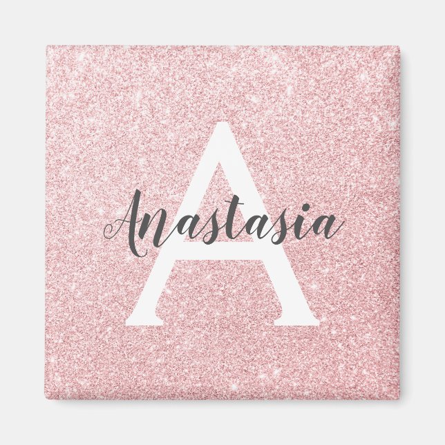 Aimant Chic & Tendance Rose Gold Paillettes Monogramme (Devant)
