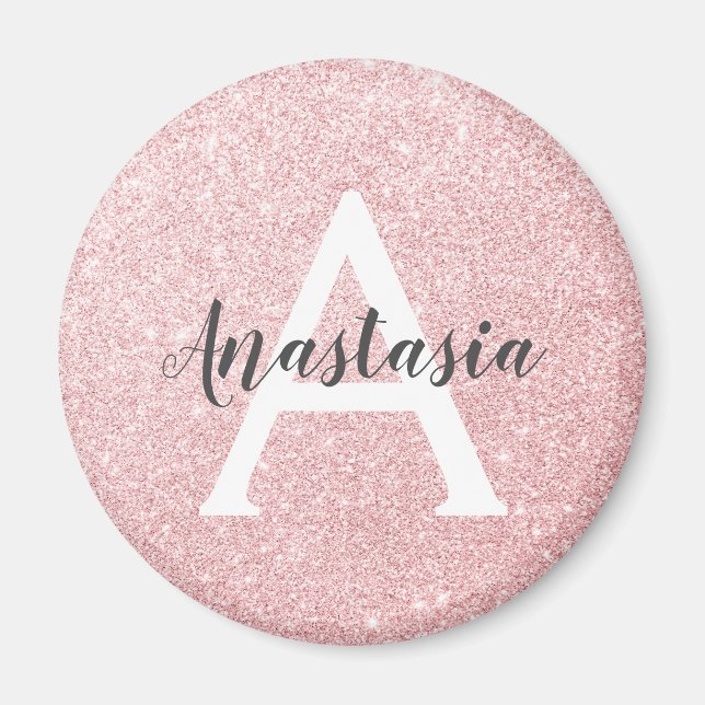 Aimant Chic & Tendance Rose Gold Paillettes Monogramme (Devant)