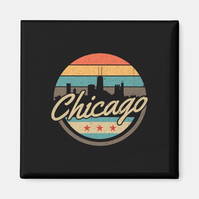 Aimant Chicago Flag Skyline Vintage Illinois Usa Souvenir (Devant)