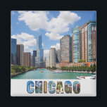 Aimant Chicago Illinois River Skyline Photo<br><div class="desc">Express votre amour pour la ville de Chicago avec cet aimant avec une photo cool de la rivière Chicago et la ville skyline! Le collage en couleur sous la photo présente des images supplémentaires de la ville, y compris Navy Pier et d'autres vues du centre-ville de Chicago! Vous pouvez modifier...</div>