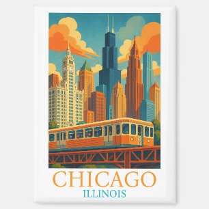 Aimant Chicago Illinois Skyline Art de voyage vintage