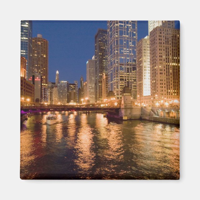 Aimant Chicago, Illinois, Skyline et rivière Chicago à 2 (Devant)