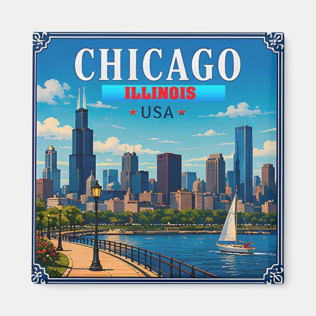 Aimant 🌆 Chicago Illinois Skyline Souvenir de vacances (Devant)
