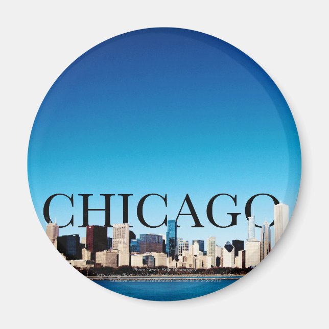 Aimant Chicago Skyline avec CHICAGO dans le ciel (Devant)