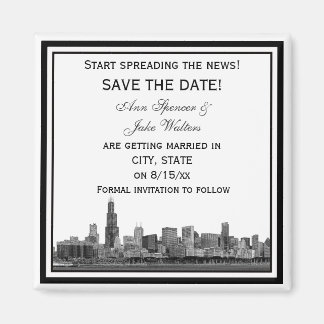 Aimant Chicago Skyline Gravé Cadre Save the Date
