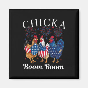 Aimant Chicka Boom Boom drôle de poulet patriotique 4 jui