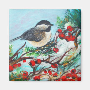 Aimant Chickadee-Sweet Winter Black Capped Oiseau de Chic